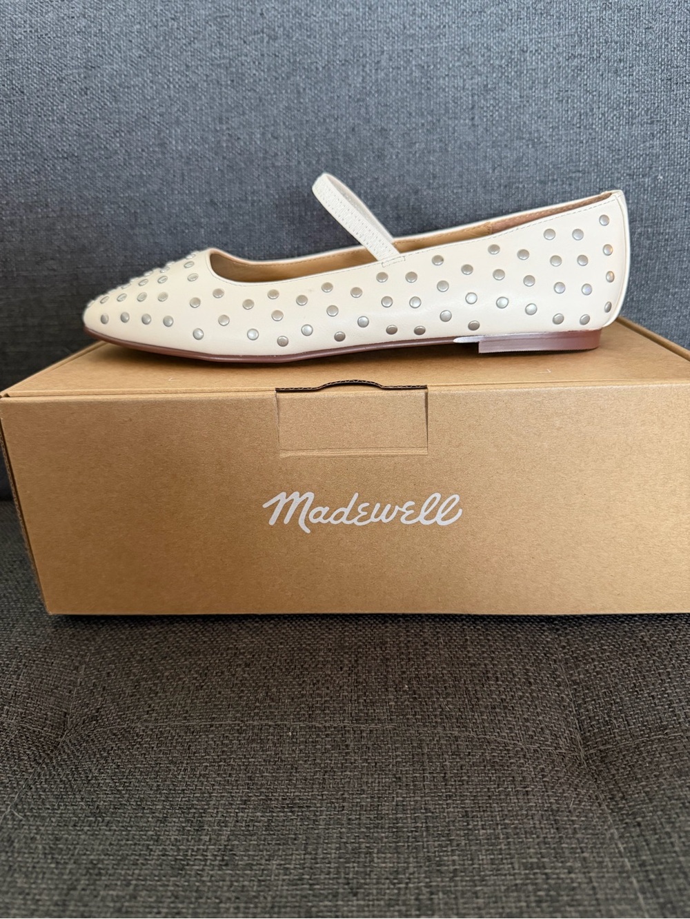 Madewell Cream Mary Jane Flats with Silver Studs